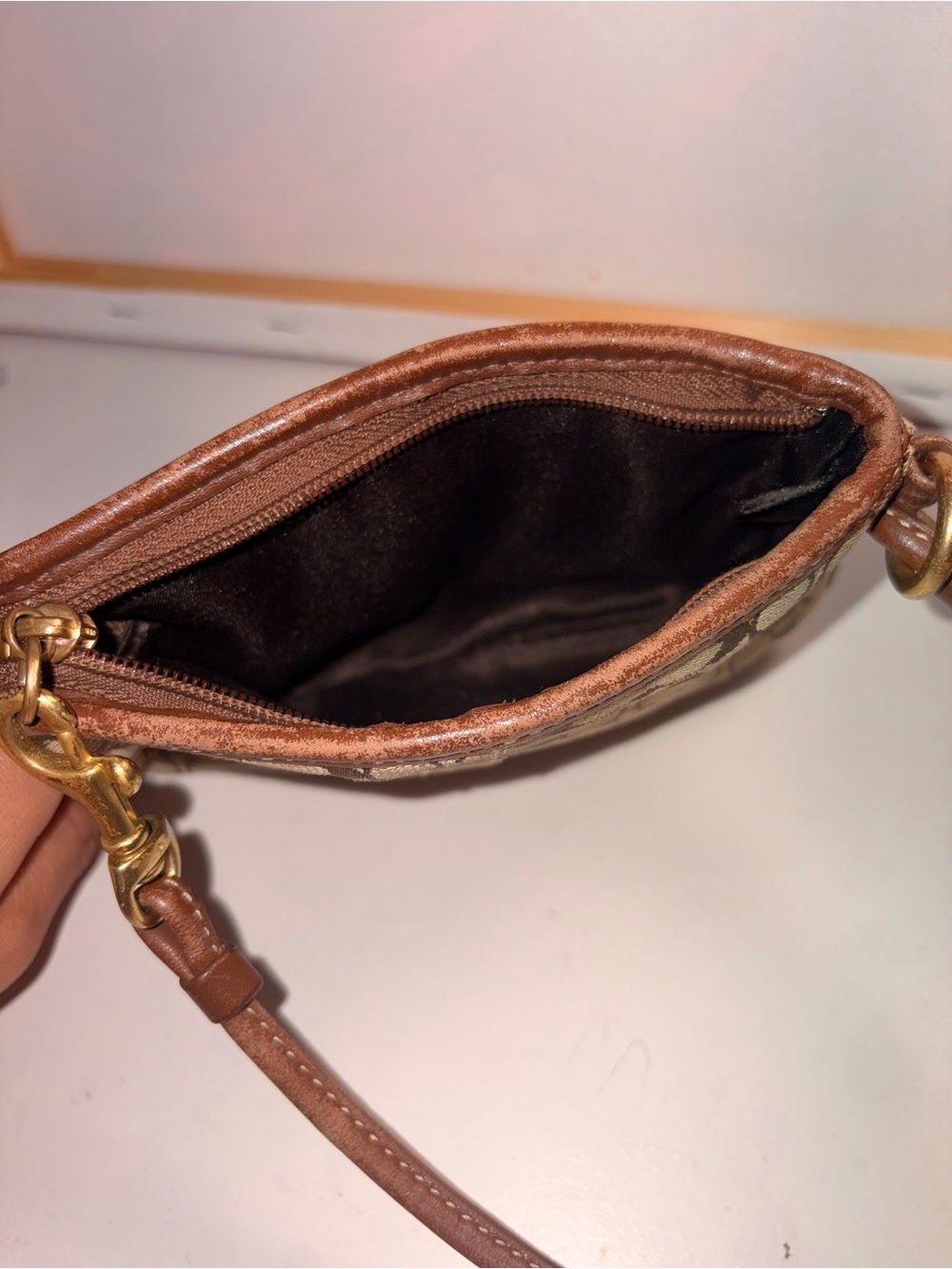 Coach Brown Signature Canvas Mini Wristlet with Gold Hardware - Picture 6 of 6